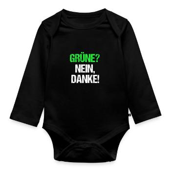 Grün? Nein Danke! Anti Grüne Anti Bearbock - Baby Bio-Langarm-Body - Schwarz - Vorne