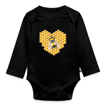 Bee beekeeper beekeepers honeycombs illustration - Organic Longsleeve Baby Bodysuit - black - Front