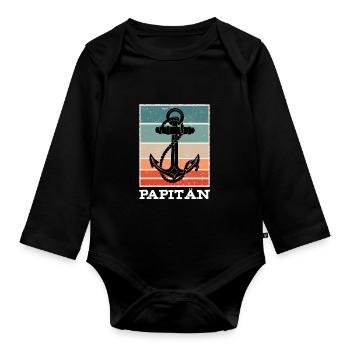 Papitän Capitän Anker Retro Vintage Papa - Baby Bio-Langarm-Body - Schwarz - Vorne