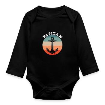 Papitän Capitän Anker Retro Vintage Papa - Baby Bio-Langarm-Body - Schwarz - Vorne