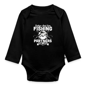 Father and son fishing partners for life Vatertag - Body Bébé bio manches longues - noir - Devant