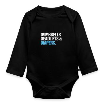 Dumbbells Deadlifts and Diapers Funny Gym - Baby Bio-Langarm-Body - Schwarz - Vorne