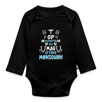 OP Schwester Ich Mag Offene Menschen - Baby Bio-Langarm-Body - Schwarz - Vorne