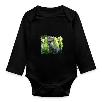 Dinosaures Dino dans Jungle Wildnis Forêt - Body Bébé bio manches longues - noir - Devant