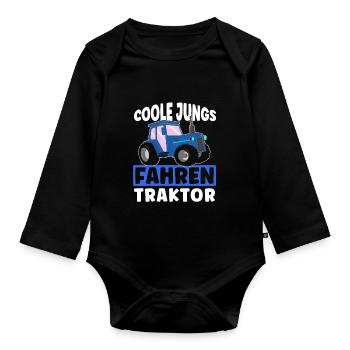 Coole Jungs fahren Traktor - Kinder Jungen Trekker - Baby Bio-Langarm-Body - Schwarz - Vorne