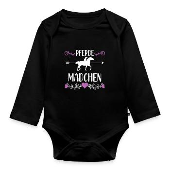 Pferde Mädchen Pferd Reiterin Frauen Geschenkidee - Baby Bio-Langarm-Body - Schwarz - Vorne