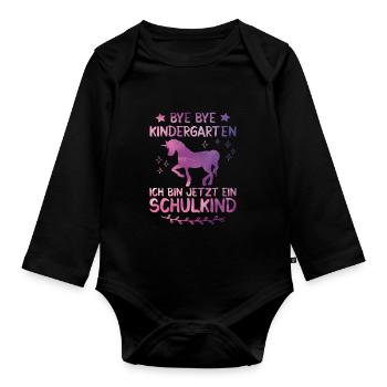 Ich bin jetzt ein Schulkind 2021 Pferde Mädchen - Baby Bio-Langarm-Body - Schwarz - Vorne
