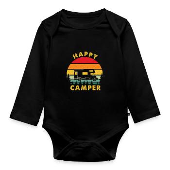 Happy Camper Retro Vintage Van Life Campen - Body Bébé bio manches longues - noir - Devant