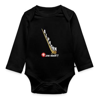 Alphorn Schweiz was söscht - Baby Bio-Langarm-Body - Schwarz - Vorne