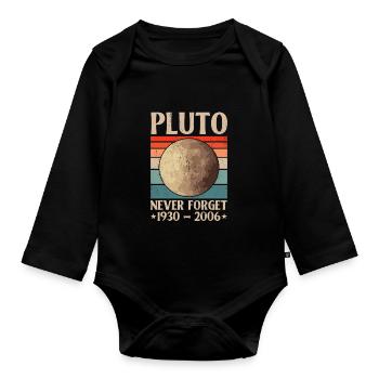 Vintage Never Forget Pluto - Lustiges Retro - Baby Bio-Langarm-Body - Schwarz - Vorne