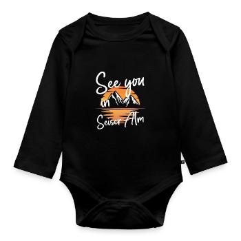 Seiser Alm Snowboarden Wandern und Ski fahren - Baby Bio-Langarm-Body - Schwarz - Vorne