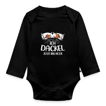 Hund Dackel Ich Dackel Jetzt Ins Bett - Baby Bio-Langarm-Body - Schwarz - Vorne