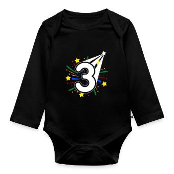 3 Jahre alt 3. Geburtstag Party Nummer 3 - Baby Bio-Langarm-Body - Schwarz - Vorne