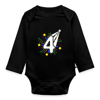 4 years old 4th birthday party number 4 - Organic Longsleeve Baby Bodysuit - black - Front