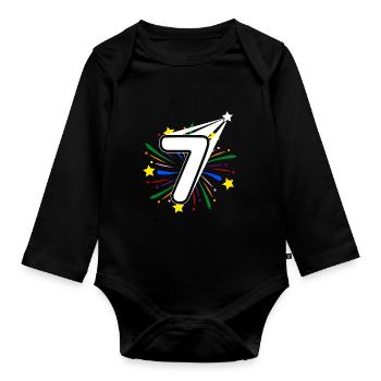 7 ans 7ème anniversaire fête numéro 7 - Body Bébé bio manches longues - noir - Devant
