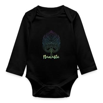 Namaste Monstera Yoga Meditation Monstera Leaf - Organic Longsleeve Baby Bodysuit - black - Front