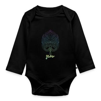 Monstera Yoga Meditation Monstera Leaf - Organic Longsleeve Baby Bodysuit - black - Front