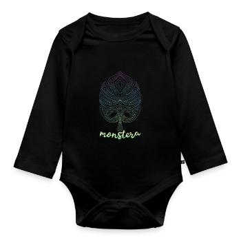 Monstera Yoga Meditation Monstera Leaf - Organic Longsleeve Baby Bodysuit - black - Front