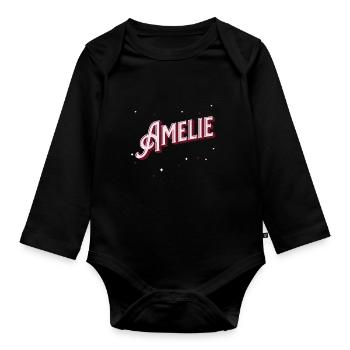 Amelie name personalized - Organic Longsleeve Baby Bodysuit - black - Front