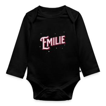 Emilie name personalized - Organic Longsleeve Baby Bodysuit - black - Front
