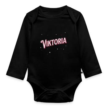 Viktoria Namen personalisiert - Baby Bio-Langarm-Body - Schwarz - Vorne
