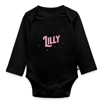 Lilly name personalized - Organic Longsleeve Baby Bodysuit - black - Front