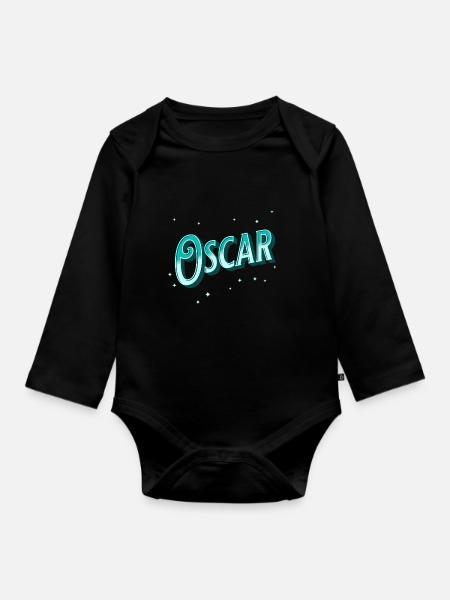 Oscar Namen personalisiert - Baby Bio-Langarm-Body - Schwarz