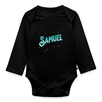 Samuel Namen personalisiert - Baby Bio-Langarm-Body - Schwarz - Vorne