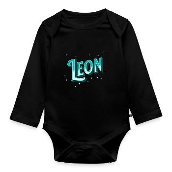 Leon names personalized - Organic Longsleeve Baby Bodysuit - black - Front