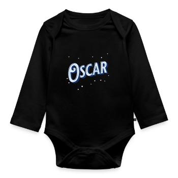 Oscar names personalized - Organic Longsleeve Baby Bodysuit - black - Front