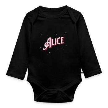 Alice name personalized - Organic Longsleeve Baby Bodysuit - black - Front