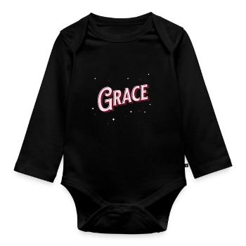 Nom de grâce personnalisé - Body Bébé bio manches longues - noir - Devant