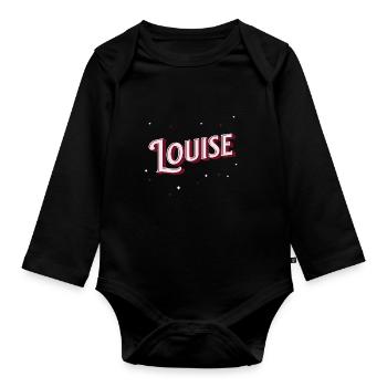 Nom Louise personnalisé - Body Bébé bio manches longues - noir - Devant