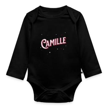 Noms Camille personnalisés - Body Bébé bio manches longues - noir - Devant