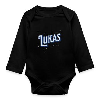 Lukas' name personalized - Organic Longsleeve Baby Bodysuit - black - Front