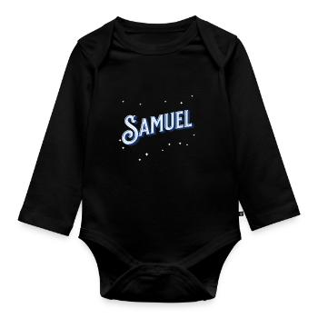 Samuel Namen personalisiert - Baby Bio-Langarm-Body - Schwarz - Vorne