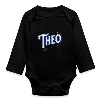 Nom Theo personnalisé - Body Bébé bio manches longues - noir - Devant