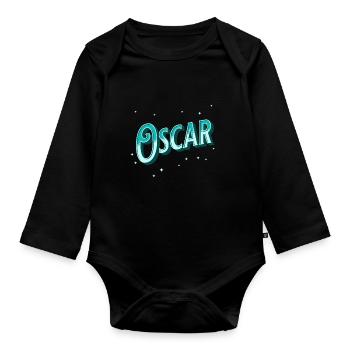 Oscar Namen personalisiert - Baby Bio-Langarm-Body - Schwarz - Vorne
