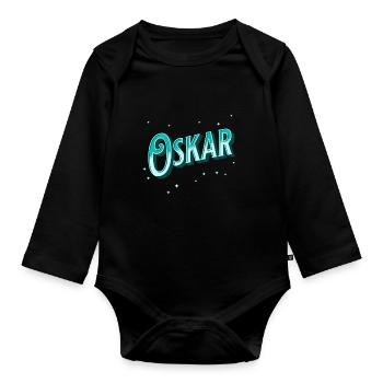 Oskar Namen personalisiert - Baby Bio-Langarm-Body - Schwarz - Vorne