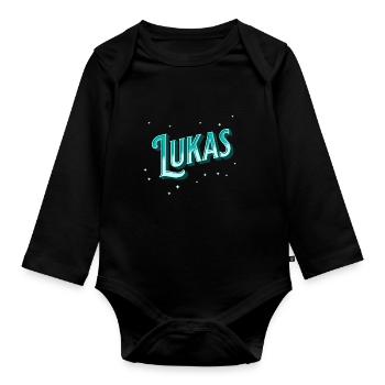Lukas' name personalized - Organic Longsleeve Baby Bodysuit - black - Front