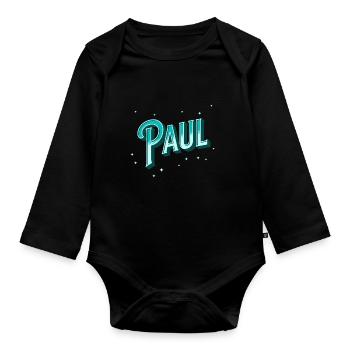 Paul name personalized - Organic Longsleeve Baby Bodysuit - black - Front