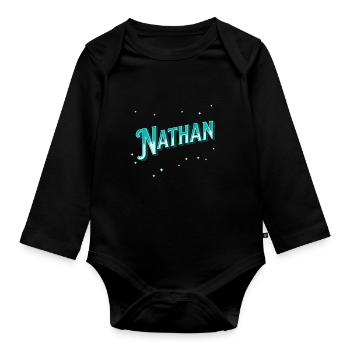 Nathan Namen personalisiert - Baby Bio-Langarm-Body - Schwarz - Vorne