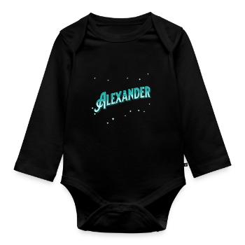 Alexander names personalized - Organic Longsleeve Baby Bodysuit - black - Front