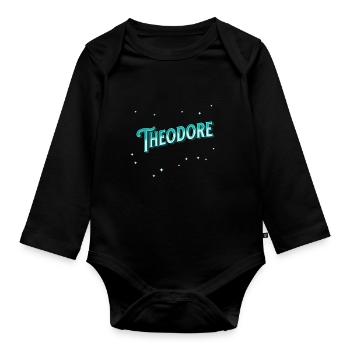 Theodore name personalized - Organic Longsleeve Baby Bodysuit - black - Front