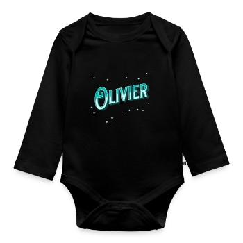 Prénoms Olivier personnalisés - Body Bébé bio manches longues - noir - Devant