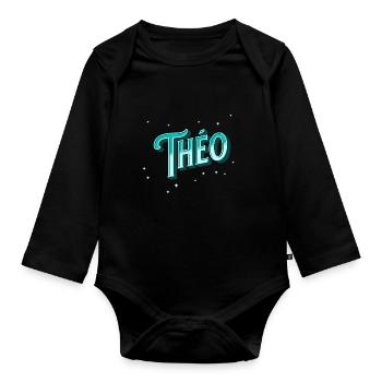 Nom Theo personnalisé - Body Bébé bio manches longues - noir - Devant
