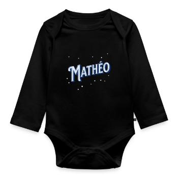 Noms Matheo personnalisés - Body Bébé bio manches longues - noir - Devant