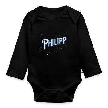 Philipp Namen personalisiert - Baby Bio-Langarm-Body - Schwarz - Vorne