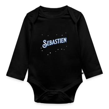 Le prénom de Sébastien personnalisé - Body Bébé bio manches longues - noir - Devant