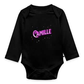 Nom Camille personnalisé - Body Bébé bio manches longues - noir - Devant